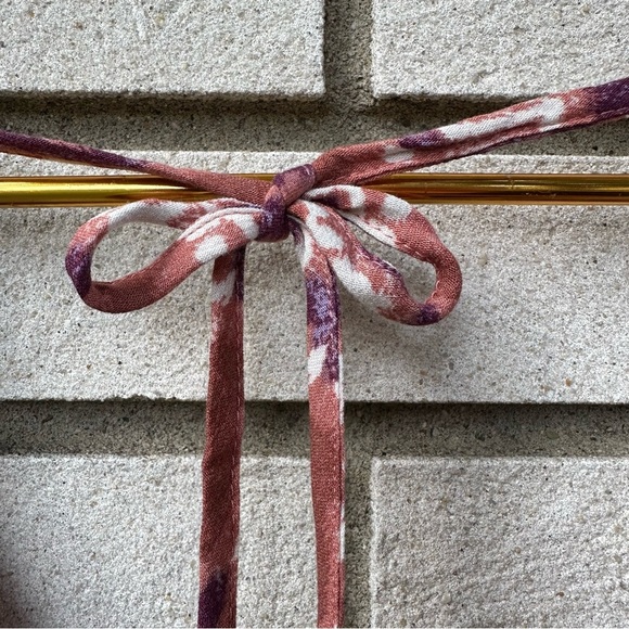 Knox Rose Rust Purple Ikat Puff Sleeve Tiered Midi Dress Pockets Tie Back Size L - Picture 10 of 13